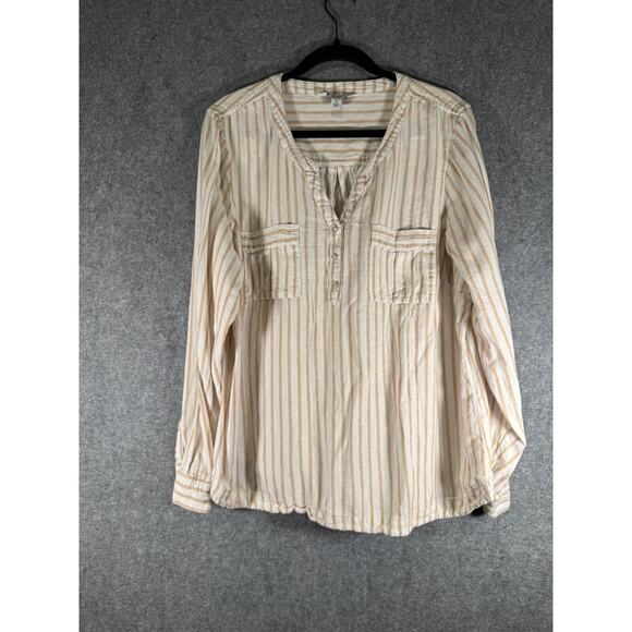 Croft & Barrow Blouse Women XL Long Sleeve Tunic‎ Striped Staple Essential Relax - Picture 1 of 6